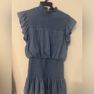 blue dress fitted top and waist flowy material chest and skirt occasion perfect